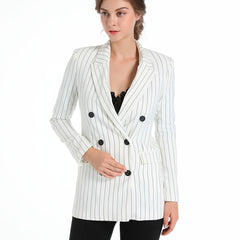 Striped Double Breasted Blazer Coat Casual Long Sleeve Loose Blazer