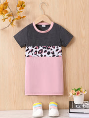 Toddler Girls Leopard Print Round Neck Dress For Party