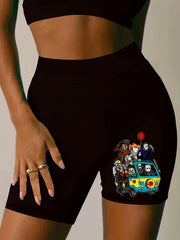 Plus Cartoon Figure & Letter Print Skinny Shorts