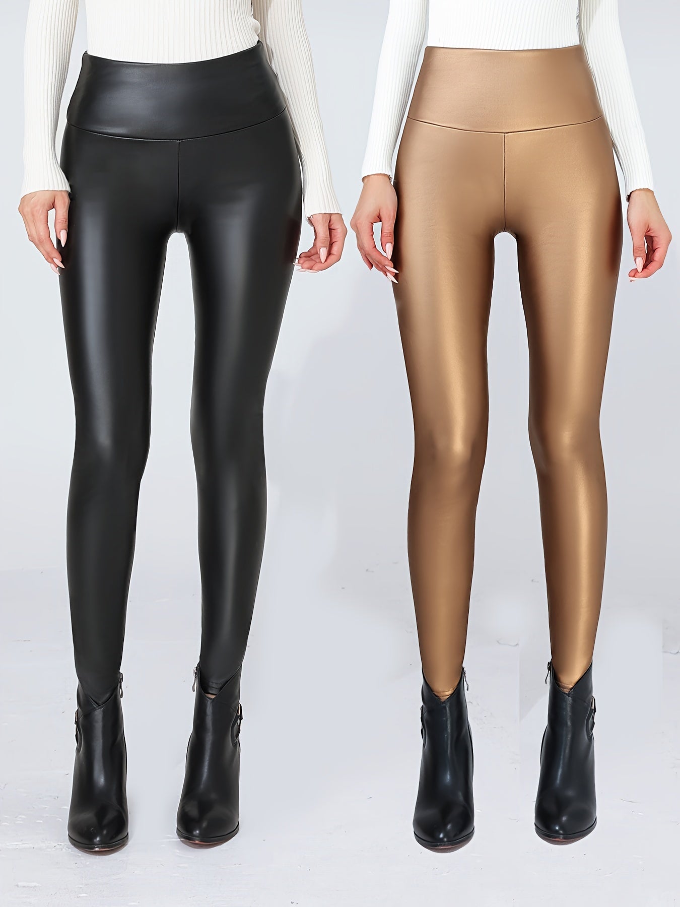 2pcs High Waist Faux Leather Sports Leggings Yoga Tight Pants Women's Activewear