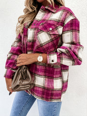 Brown Plaid Shirt Jacket Loose Casual Plaid Shacket For Spring & Fall