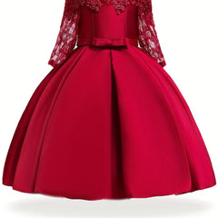 Toddler Girls Off Shoulder Lace Long Sleeve Dress for Party Birthday Gown