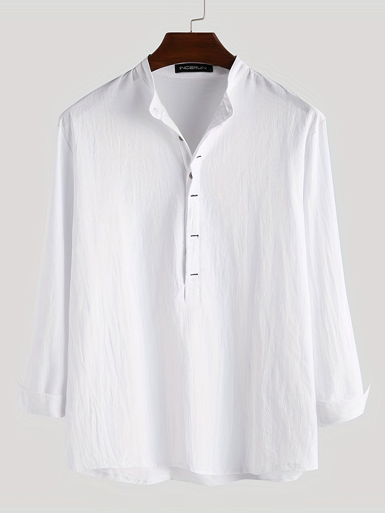 Men's Vintage Trachten Shirt Solid Long Sleeve Stand Collar Shirt