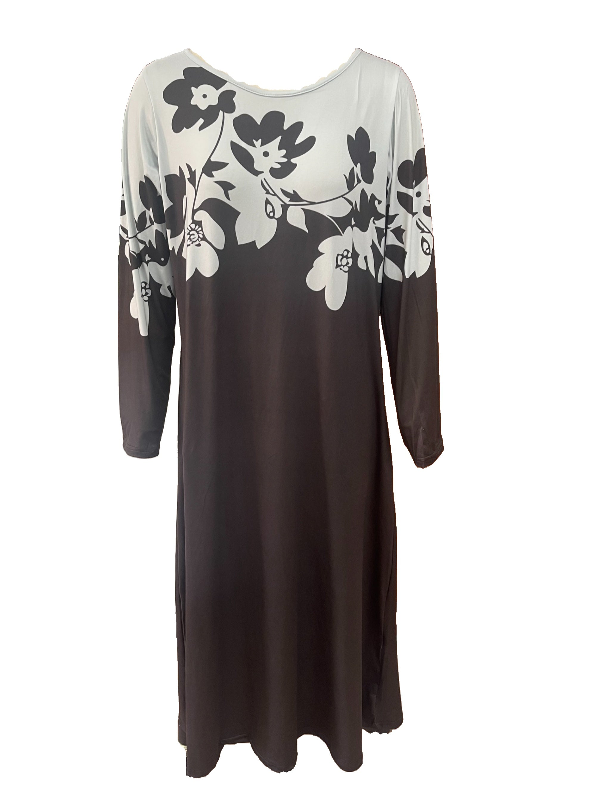 Floral Print Maxi Dress Round Neck Long Sleeve
