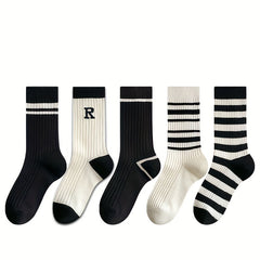 5 Pairs Men's Crew Socks for Autumn Winter Casual Running