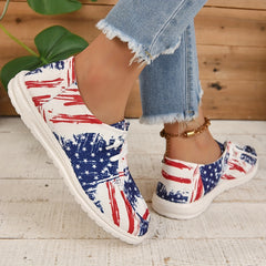 Women's Star Pattern Canvas Shoes Casual Lace Up Flat Loafers Lightweight