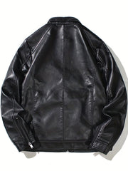 Men's PU Leather Motorcycle Jacket Stand Collar Zipper Closure