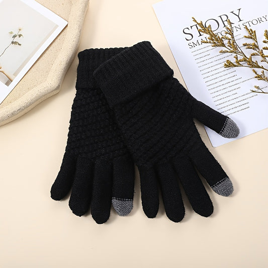 Winter Thermal Knit Gloves Touch Screen Windproof Warm Thick Full Finger Gloves