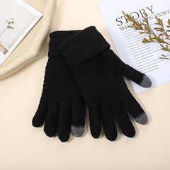 Winter Thermal Knit Gloves Touch Screen Windproof Warm Thick Full Finger Gloves