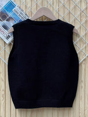 Boys Geometric Print Knitted Vest with Button