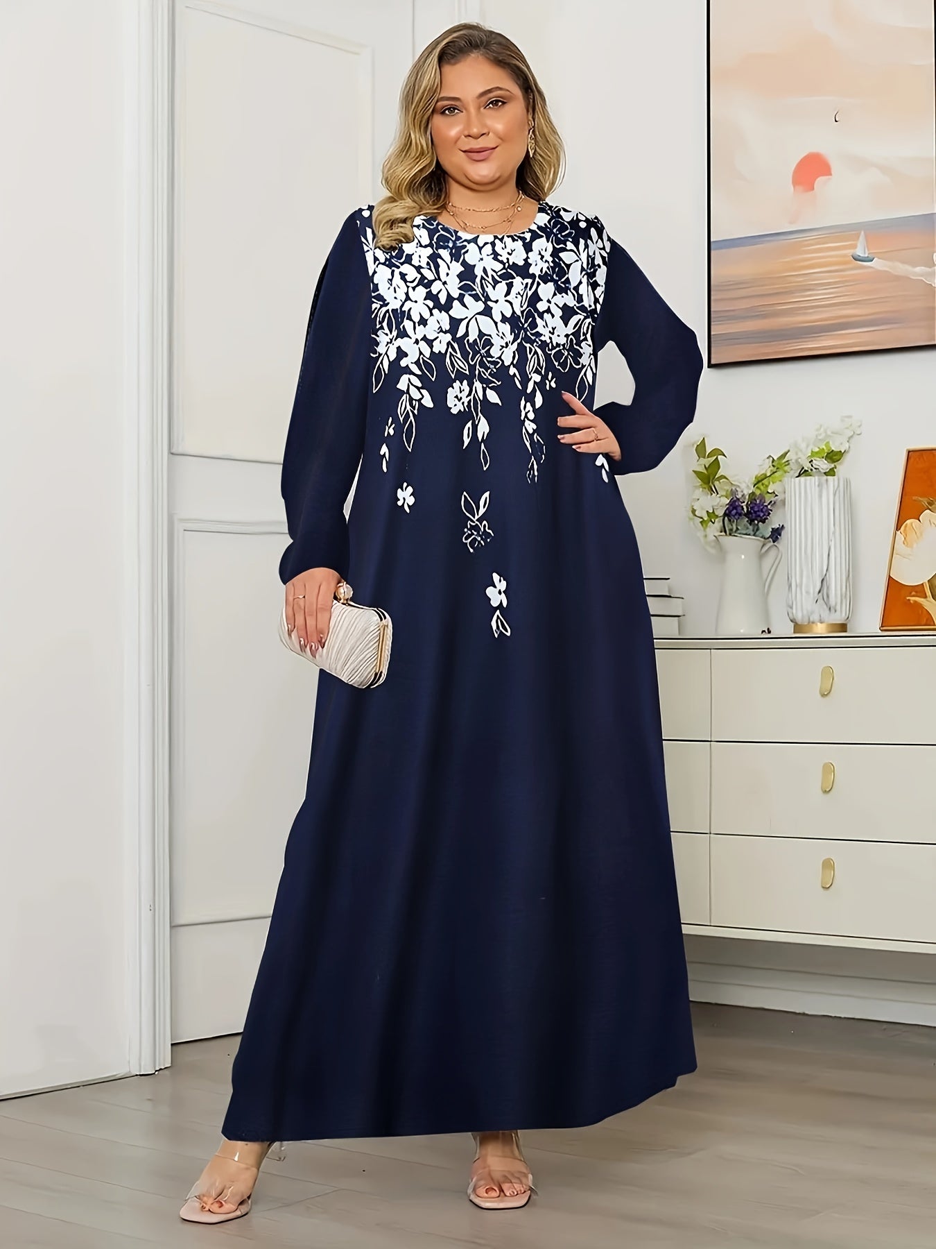 Floral Print Maxi Dress Long Sleeve