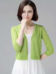 Solid Knit Cardigan 3/4 Sleeve Sweater