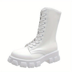 Women's Minimalist Flatform Booties Lace Up Round Toe Shoes