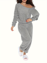 Plus Solid Teddy Fleece Top & Jogger Pants Set