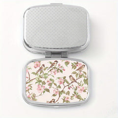 Begonia Tit Print Pattern Square Medicine Box Two Compartment Pill Box
