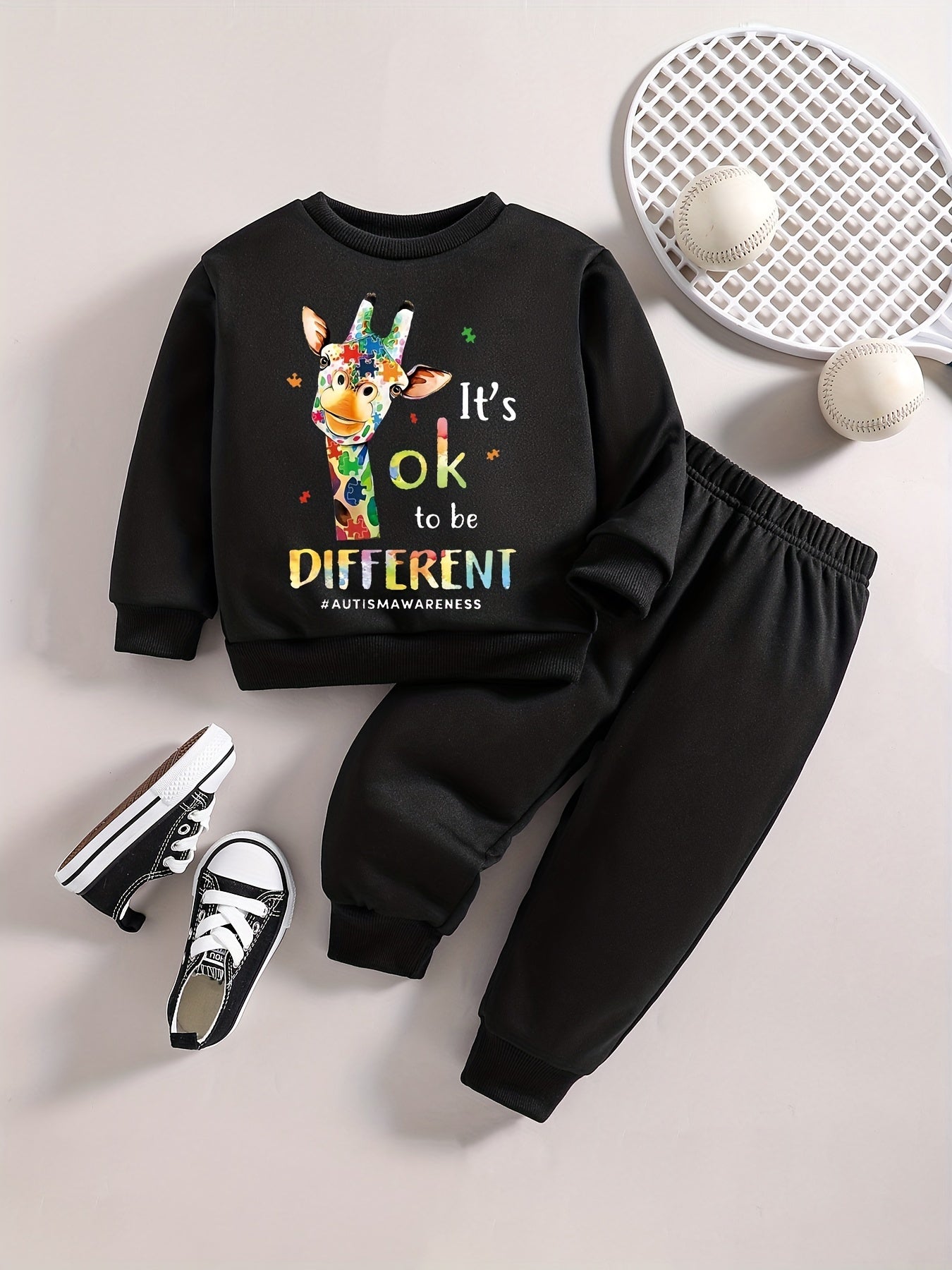 Baby Boy Casual Set Cartoon Graphic Sweatshirt Pants Outfit For Kids