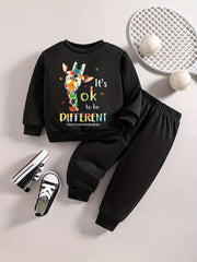 Baby Boy Casual Set Cartoon Graphic Sweatshirt Pants Outfit For Kids