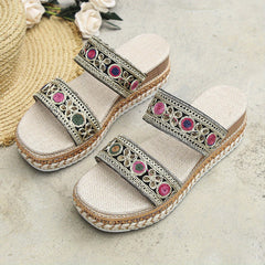 Women's Wedge Espadrille Sandals Square Toe Slip On Platform Slide Sandals