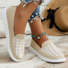Women's Houndstooth Mesh Slip On Low Round Toe Non slip Soft Shoes