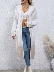 Striped Knitted Open Front Cardigan Vintage Long Sleeve Cardigan