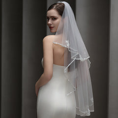 Princess Style Sheer Tulle Bridal Veil with Floral Embellishments