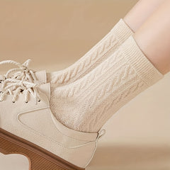 4 Pairs Twist Textured Mid Tube Socks Women's Stockings