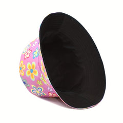 Reversible Flower Print Bucket Hat Cartoon Sunscreen Basin Hat For Women