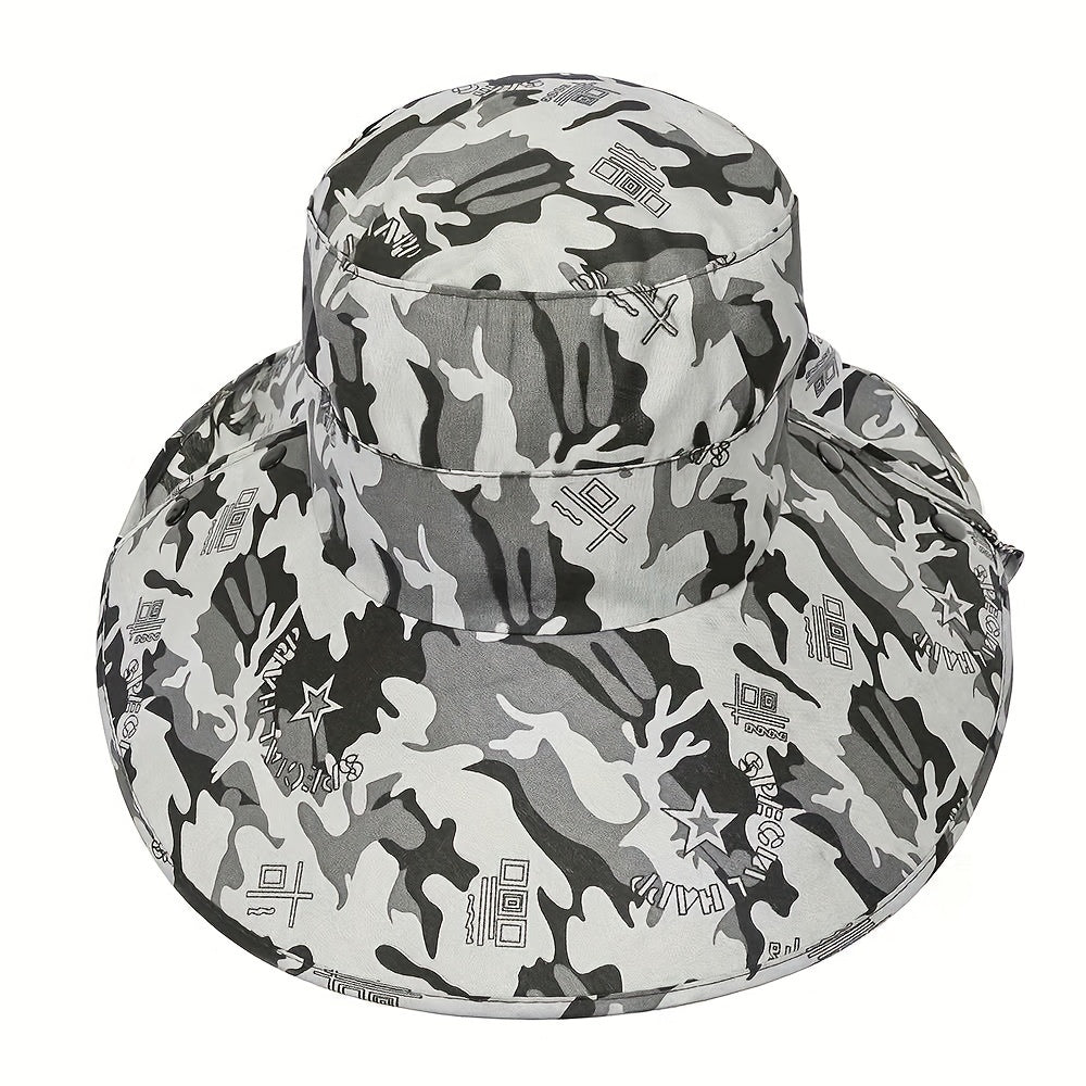 Wide Brim Sun Hat with Face Cover Breathable UV Protection Detachable