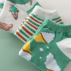 5 Pairs Ice Cream & Striped Ankle Socks Women's Stockings
