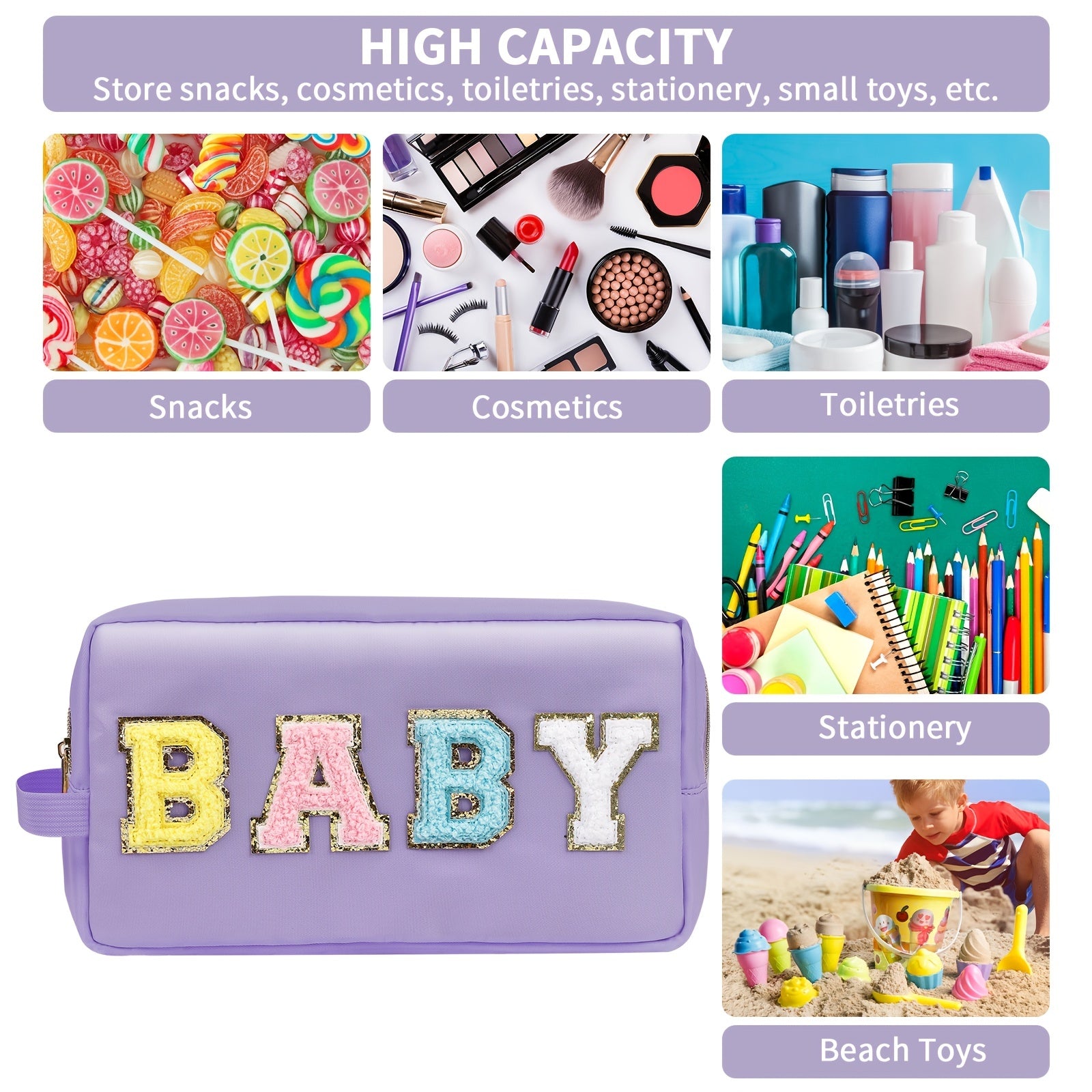 Preppy Makeup Bag With Strap Nylon Waterproof Travel Toiletry Bag