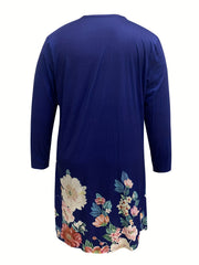 Women's Plus Floral Print Long Sleeve Open Front Cardigan