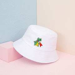 Dinosaur Embroidery Bucket Hat Solid Casual Summer Sunscreen Fisherman Cap