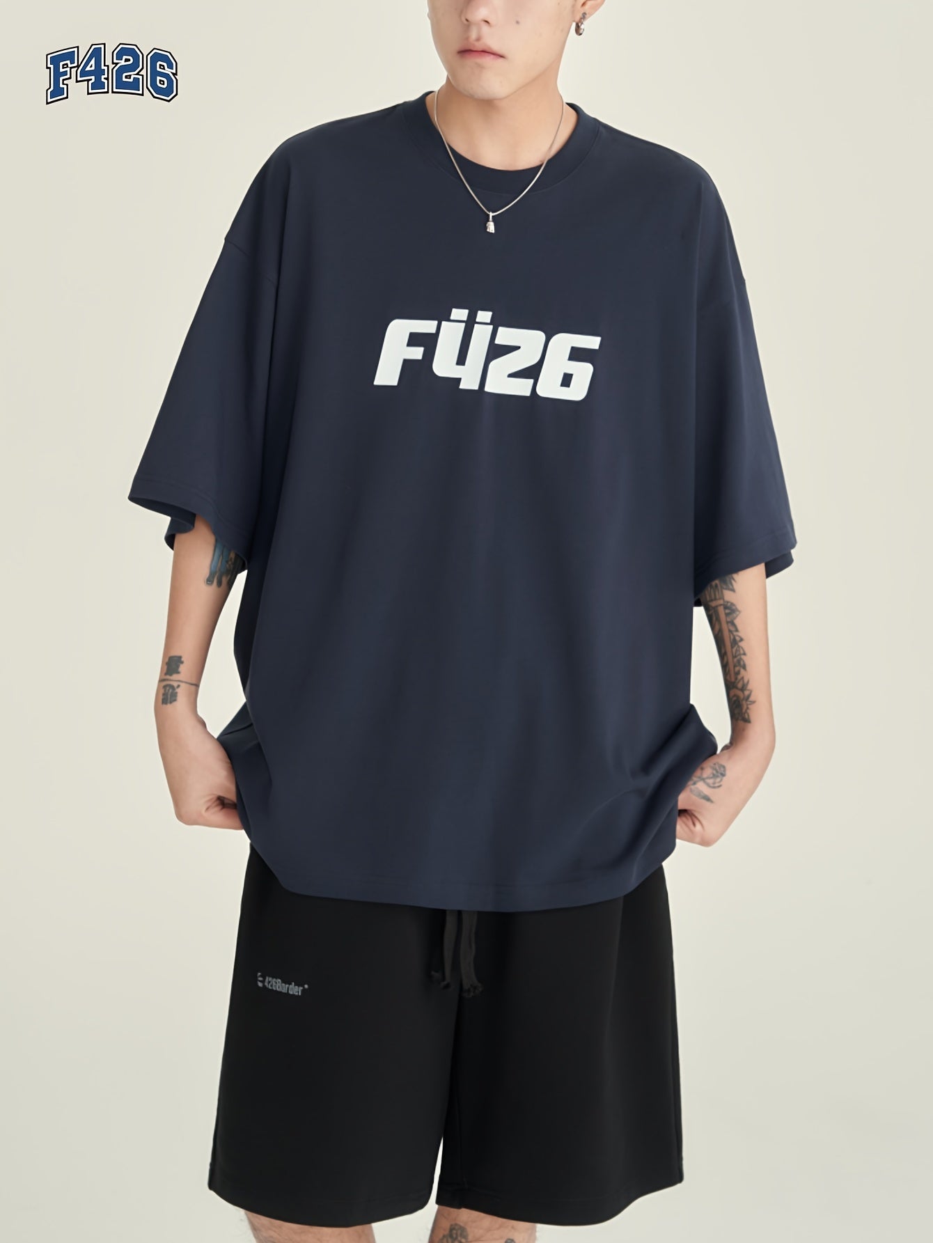 Men's Letter Print Cotton Sports T-shirt Round Neck Tee Shirt