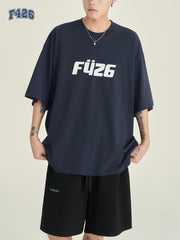 Men's Letter Print Cotton Sports T-shirt Round Neck Tee Shirt
