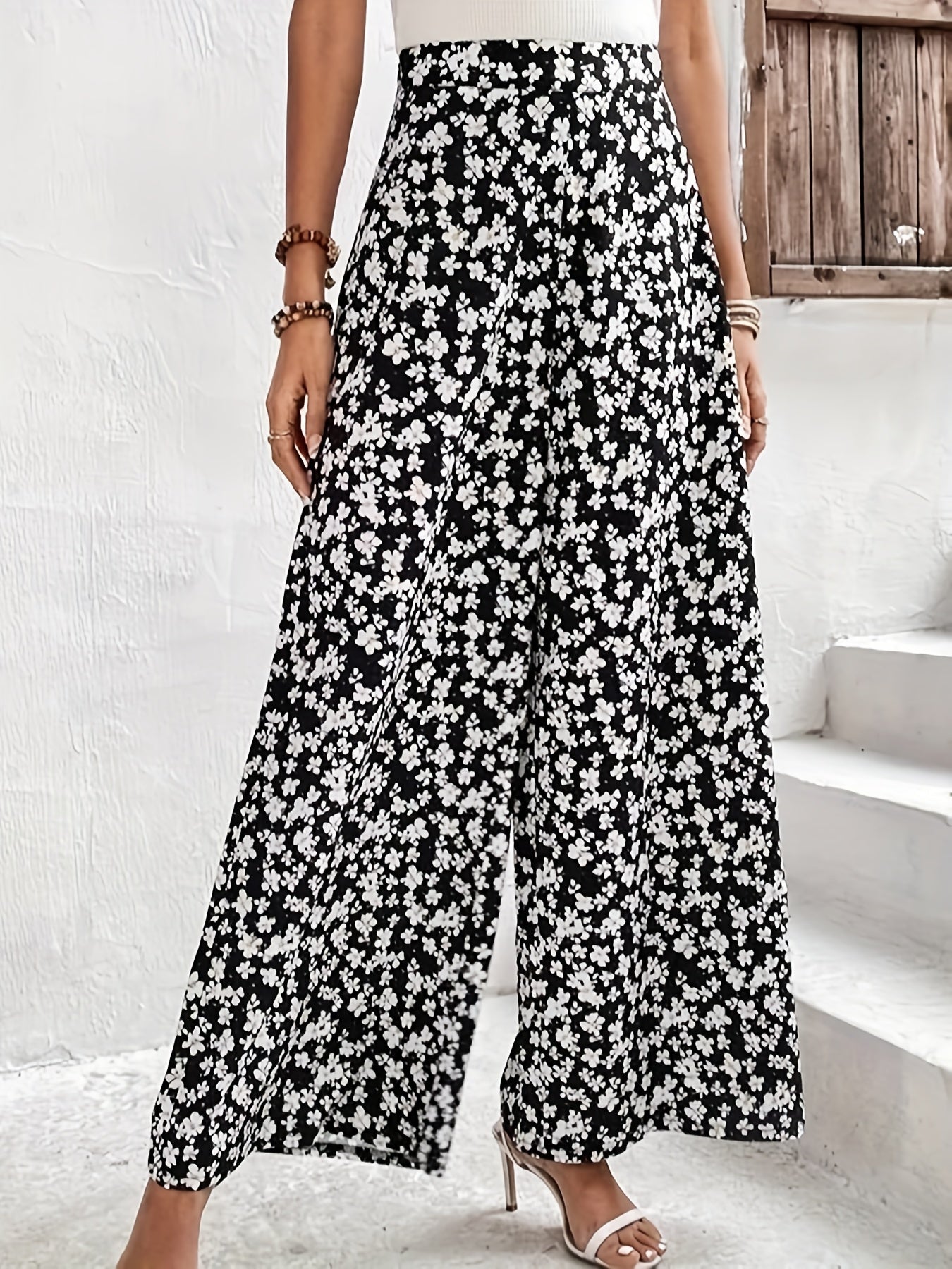 Floral Wide Leg Pants Boho High Waist Spring Summer Women's Clothing