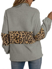 Women's V Neck Fur Coat Loose Fit Zipper Closure