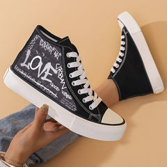 Love Letter Pattern Canvas High Top Sneakers