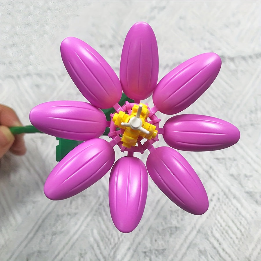 DIY Flower Bouquet Set with Colorful Plastic Flowers and Green Stems