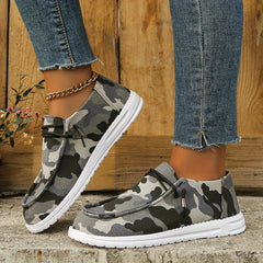 Women's Camo Printed Lace Up Boat Shoes Lightweight Slip on Flat Sneakers