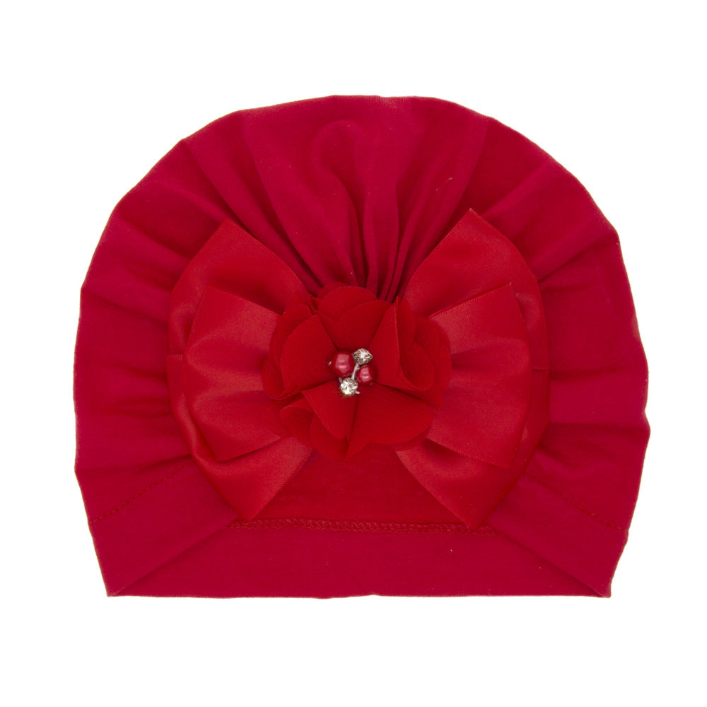 Baby Girls Bow Turban Cap With Faux Pearl Decorative Accessories