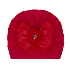 Baby Girls Bow Turban Cap With Faux Pearl Decorative Accessories
