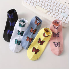5 Pairs Butterfly Print Ankle Socks Women's Stockings