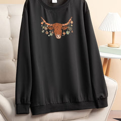 Cow Head & Bell Print Plus Size Lounge Top
