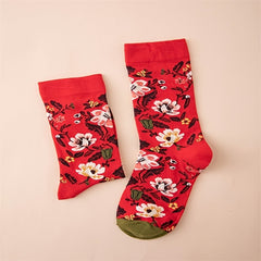 Floral Pattern Cotton Mid Tube Socks for Sports