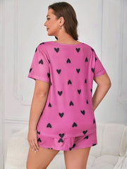 Women's Dot Heart Print Tee & Shorts Lounge Set