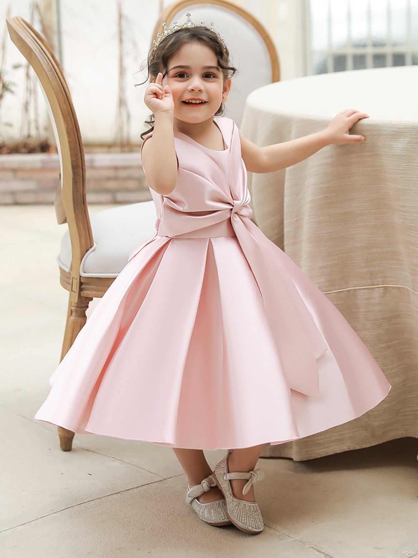 Baby Girl 1 Yr Dress Princess Twill Thick Satin Bow Baby Dress