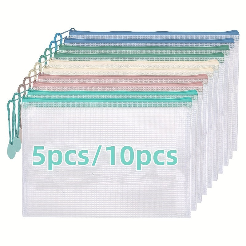 10 Pcs Mesh Bag With Zipper A4 Size Office Home Supplies Student Use