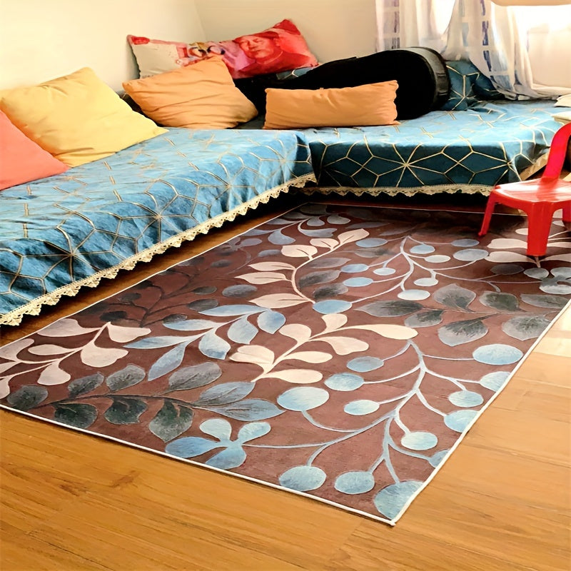 Modern Leaf Print Area Rugs Soft Carpet Easy Maintenance Washable