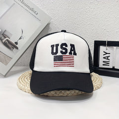 Flag Print Trucker Hat Mesh Breathable Unisex Sunshade Baseball Cap Adjustable