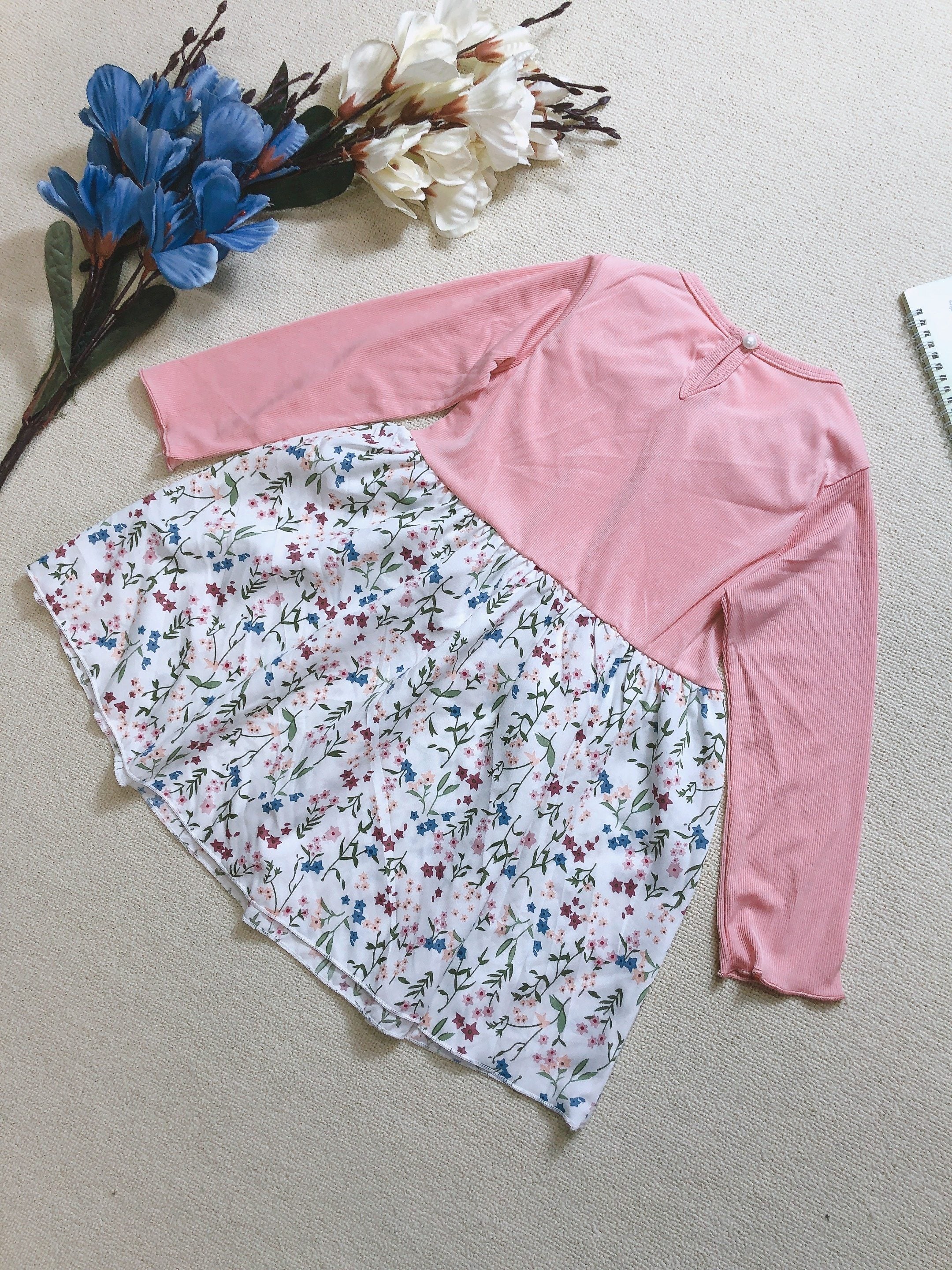 Floral Ruffle Collar Long Sleeve Dress For Girls